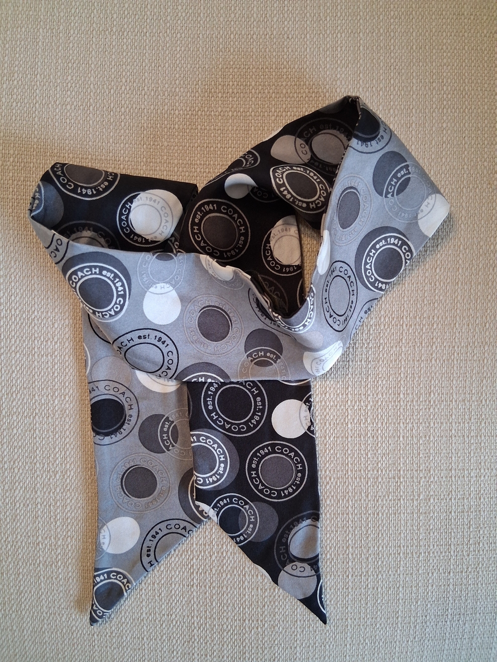 Coach Black & Gray Logo Print Twilly Scarf